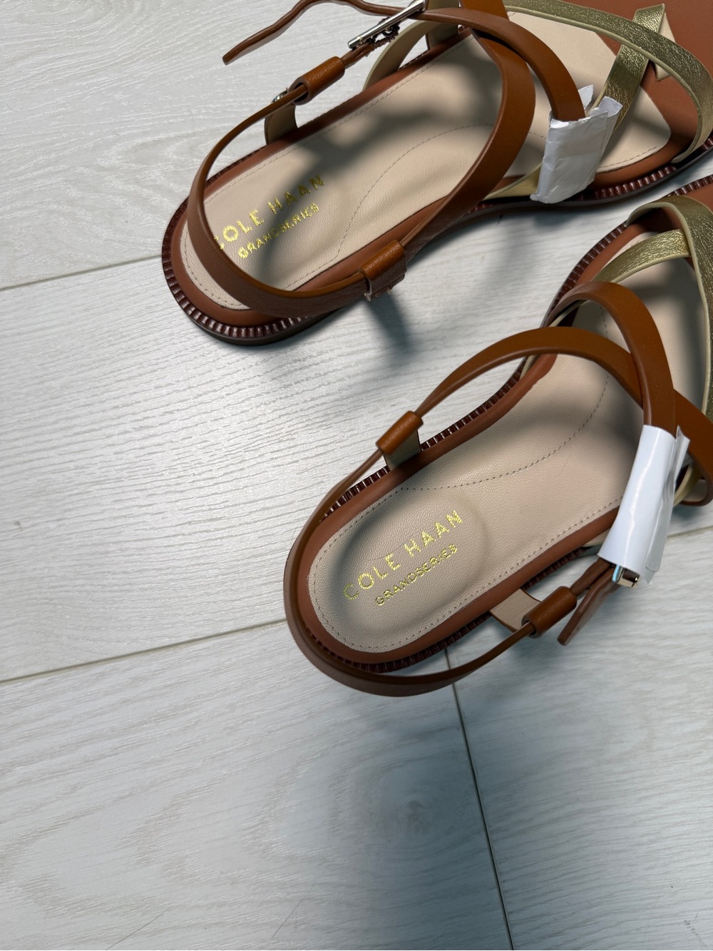 NWB Cole Haan Brown and Gold Strappy Leather Sandals - Picture 2 of 5